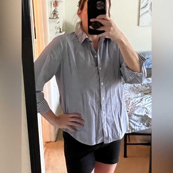 Chicos size 2 (12-14) striped button up 3/4 length sleeve top - Picture 2 of 8